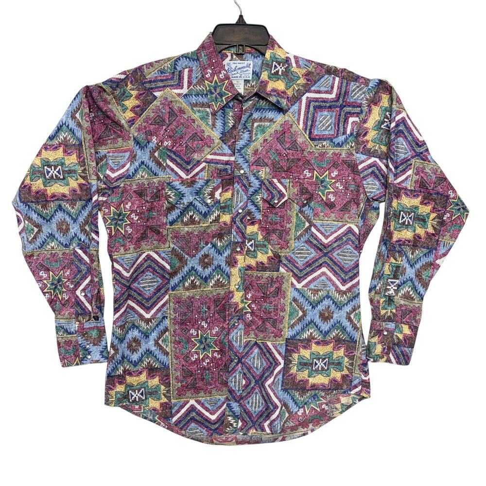 Vintage Rockmount Ranch Wear Shirt Relaxed Medium Fits XL Aztec Patchwork USA